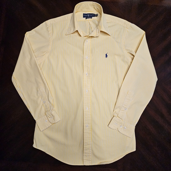 Ralph Lauren Dress Shirt Classic Fit Medium Yellow & White Stripes - Picture 2 of 16